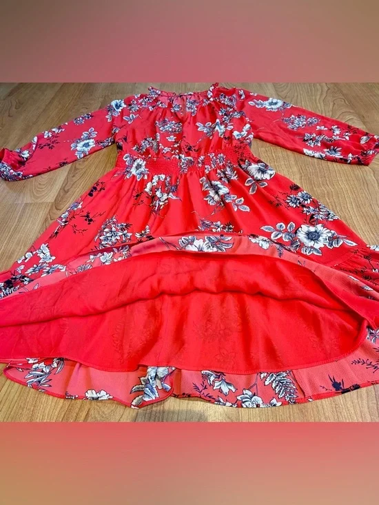 Talbots Women’s Red Floral Pattern Smock Waist Long Sleeve Dress -SIZE UNKNOWN - Picture 5 of 9